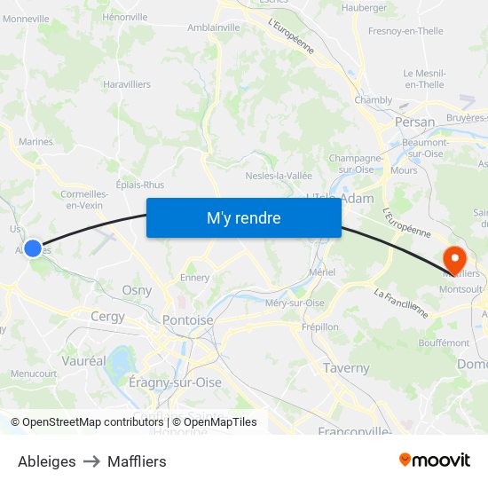 Ableiges to Maffliers map