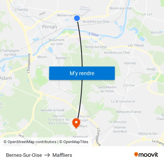 Bernes-Sur-Oise to Maffliers map