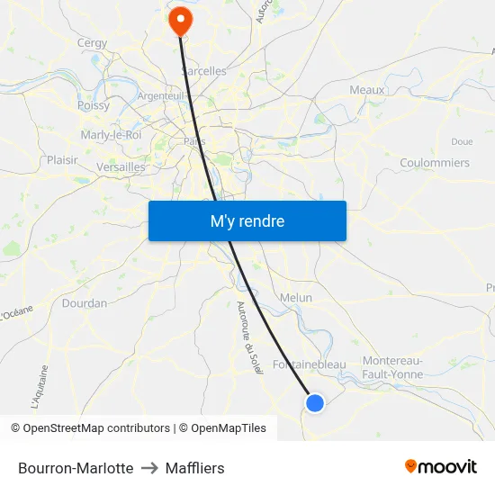 Bourron-Marlotte to Maffliers map