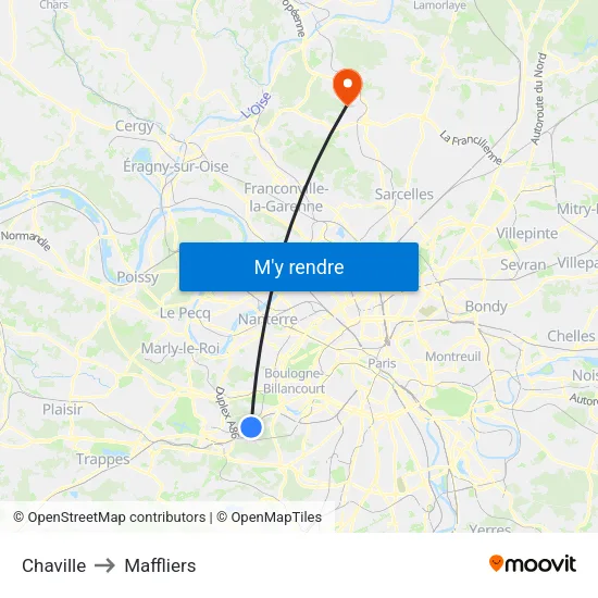 Chaville to Maffliers map