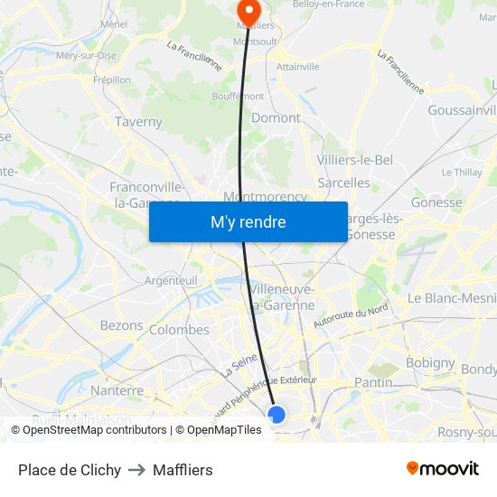 Place de Clichy to Maffliers map