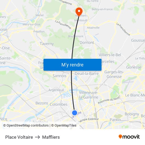 Place Voltaire to Maffliers map