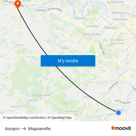 Arpajon to Magnanville map