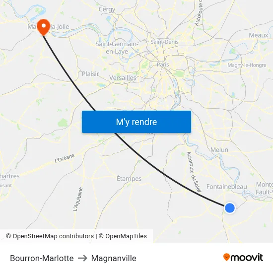 Bourron-Marlotte to Magnanville map