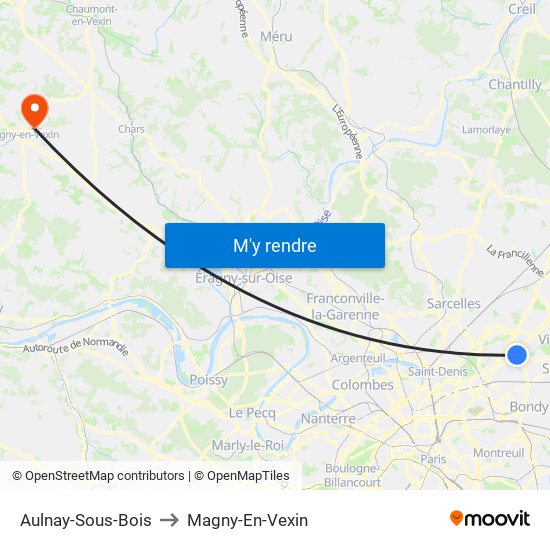 Aulnay-Sous-Bois to Magny-En-Vexin map