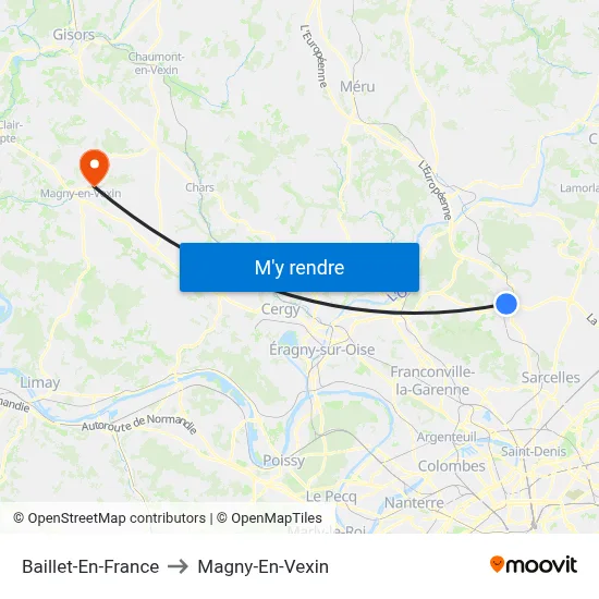 Baillet-En-France to Magny-En-Vexin map