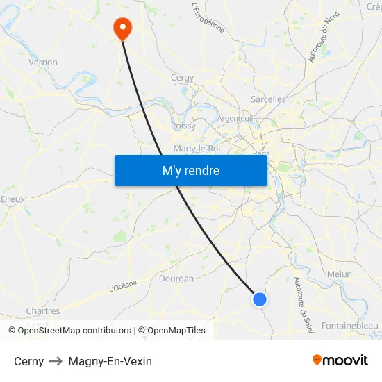 Cerny to Magny-En-Vexin map