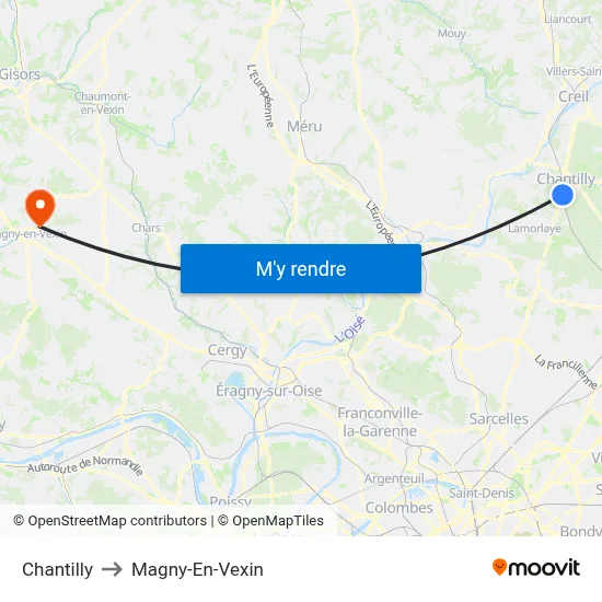 Chantilly to Magny-En-Vexin map