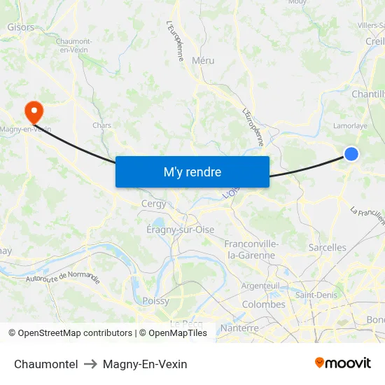 Chaumontel to Magny-En-Vexin map