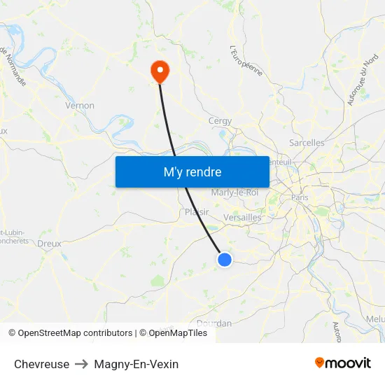 Chevreuse to Magny-En-Vexin map