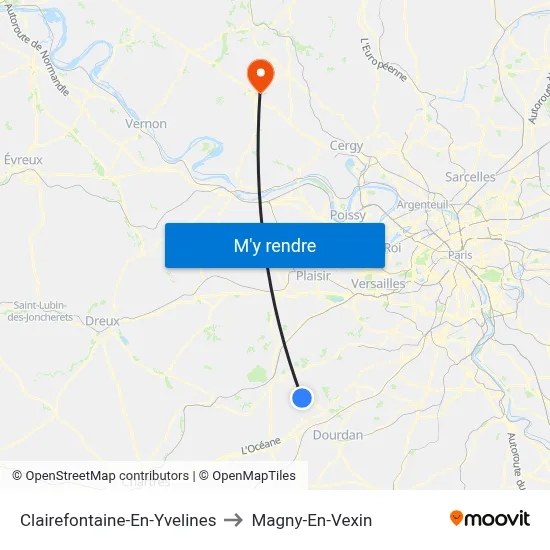 Clairefontaine-En-Yvelines to Magny-En-Vexin map