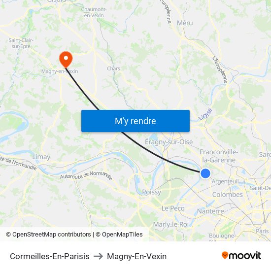 Cormeilles-En-Parisis to Magny-En-Vexin map
