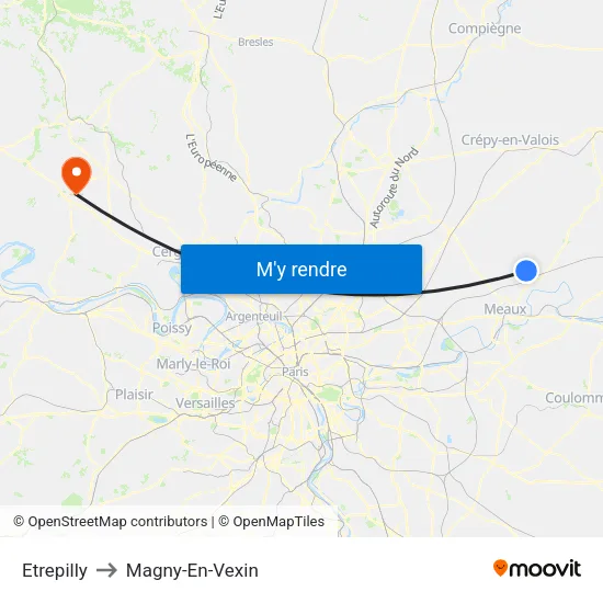Etrepilly to Magny-En-Vexin map