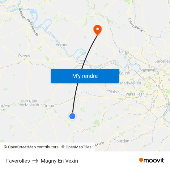 Faverolles to Magny-En-Vexin map