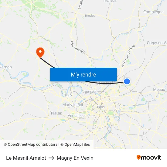Le Mesnil-Amelot to Magny-En-Vexin map