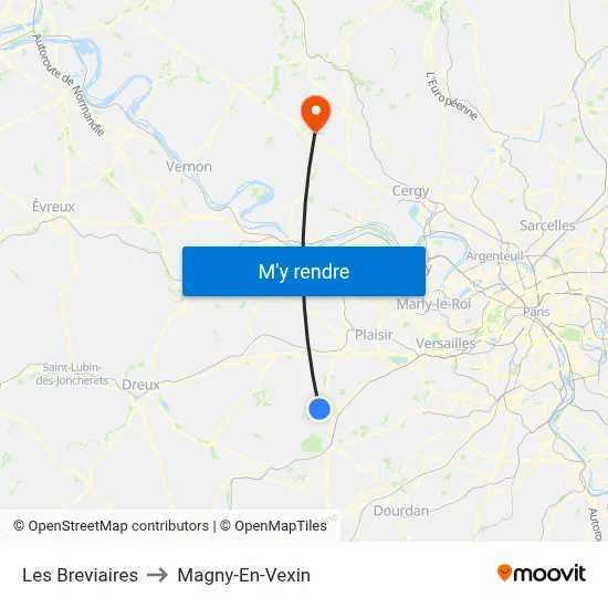 Les Breviaires to Magny-En-Vexin map