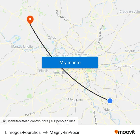 Limoges-Fourches to Magny-En-Vexin map