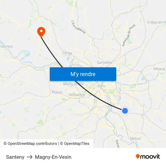 Santeny to Magny-En-Vexin map