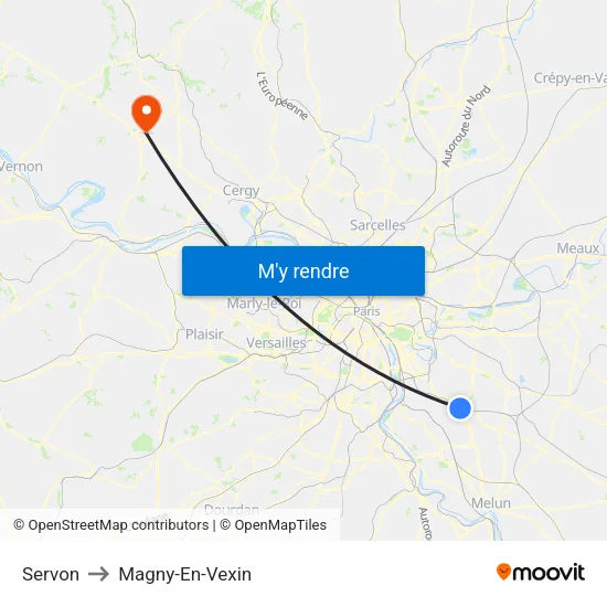 Servon to Magny-En-Vexin map