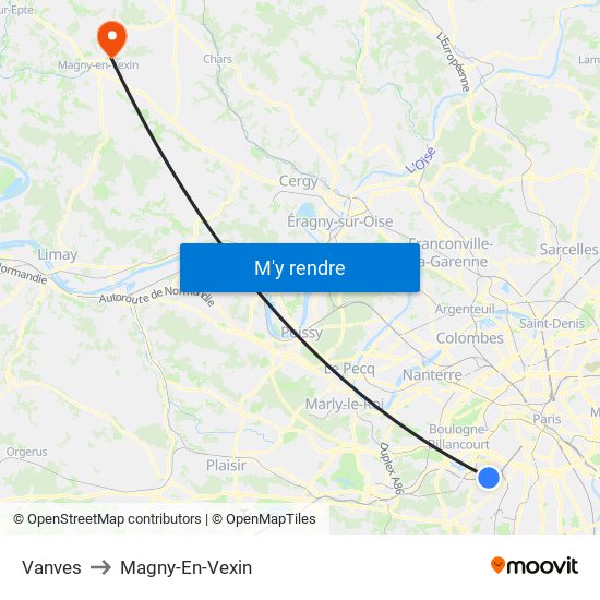 Vanves to Magny-En-Vexin map