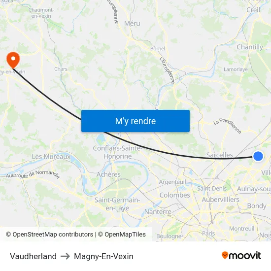 Vaudherland to Magny-En-Vexin map