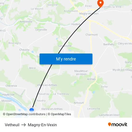 Vetheuil to Magny-En-Vexin map