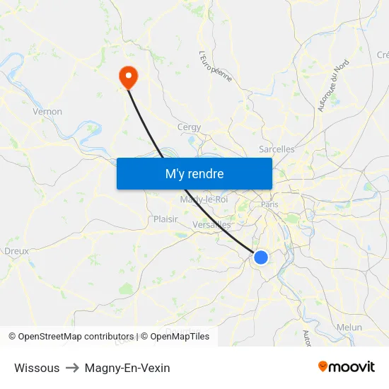 Wissous to Magny-En-Vexin map