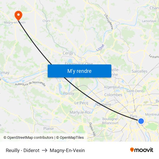 Reuilly - Diderot to Magny-En-Vexin map