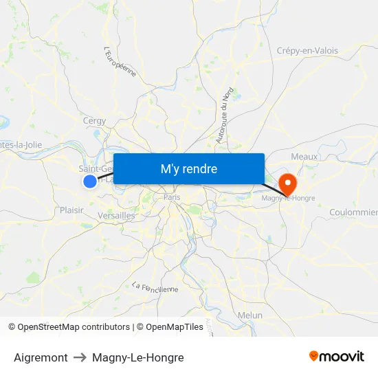 Aigremont to Magny-Le-Hongre map