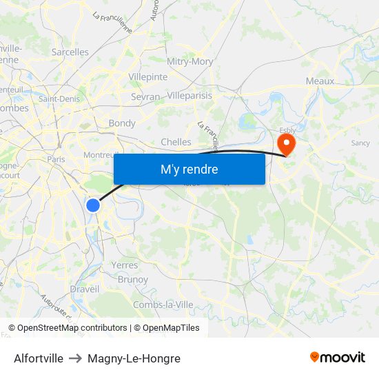 Alfortville to Magny-Le-Hongre map