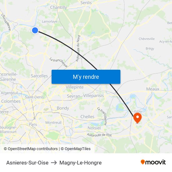 Asnieres-Sur-Oise to Magny-Le-Hongre map