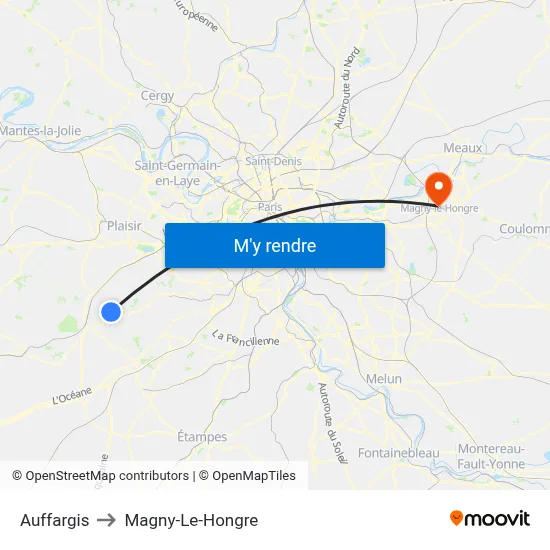 Auffargis to Magny-Le-Hongre map
