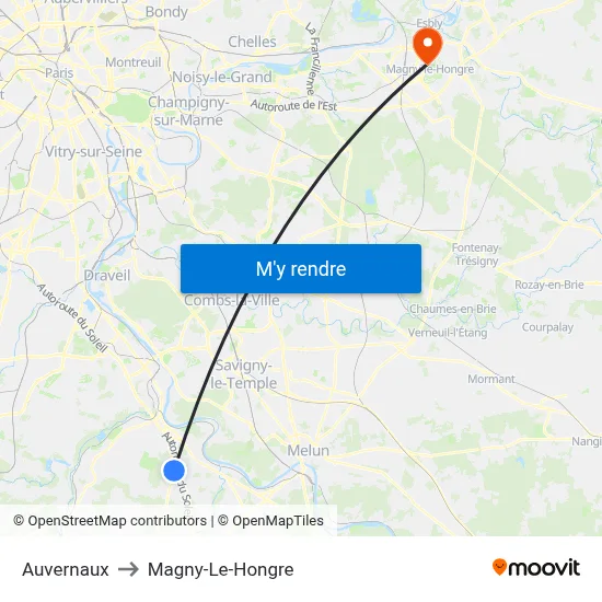Auvernaux to Magny-Le-Hongre map