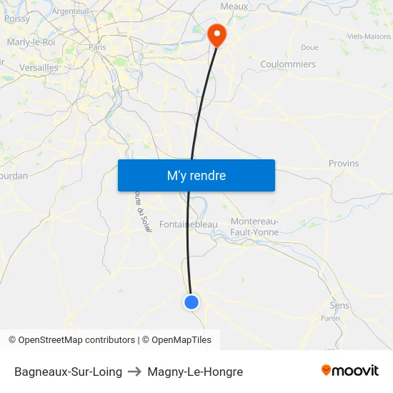 Bagneaux-Sur-Loing to Magny-Le-Hongre map