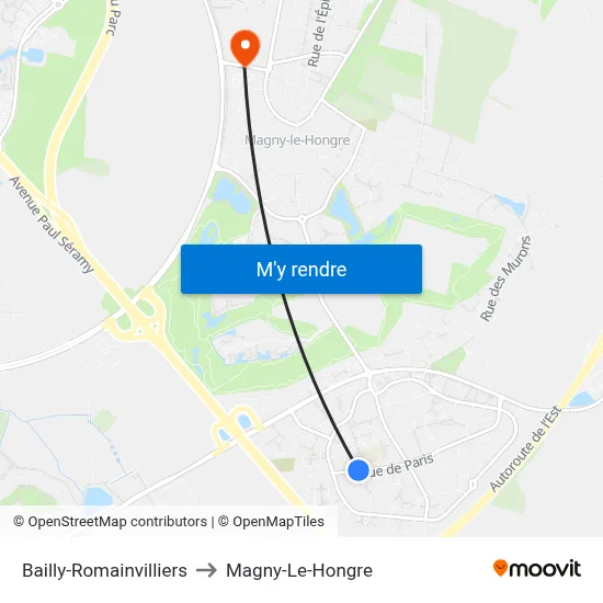 Bailly-Romainvilliers to Magny-Le-Hongre map