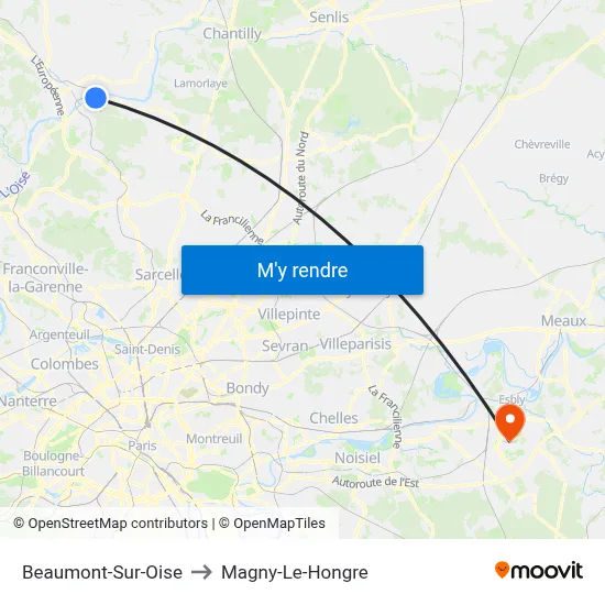 Beaumont-Sur-Oise to Magny-Le-Hongre map