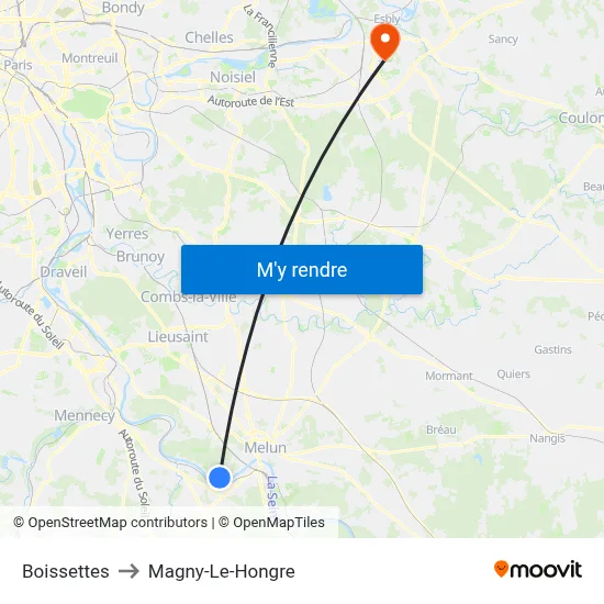 Boissettes to Magny-Le-Hongre map