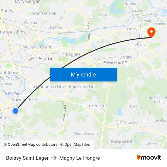 Boissy-Saint-Leger to Magny-Le-Hongre map