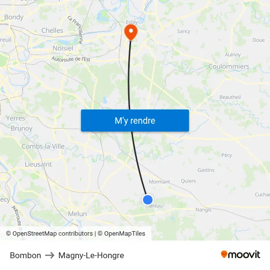 Bombon to Magny-Le-Hongre map
