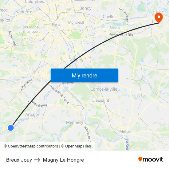 Breux-Jouy to Magny-Le-Hongre map