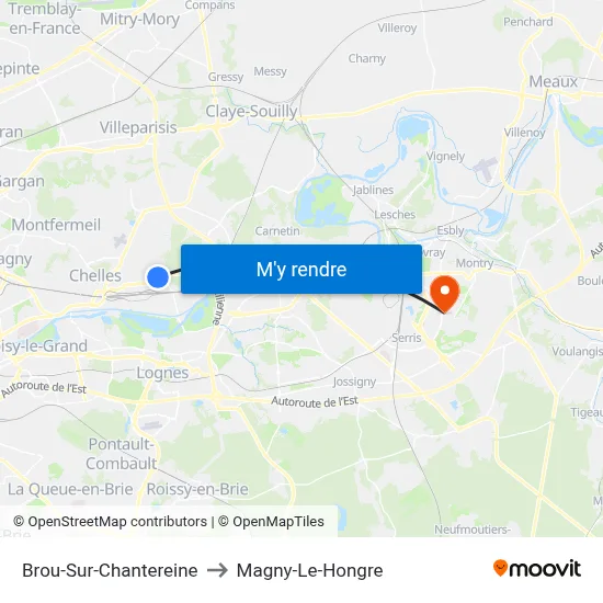 Brou-Sur-Chantereine to Magny-Le-Hongre map