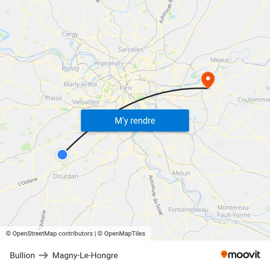 Bullion to Magny-Le-Hongre map