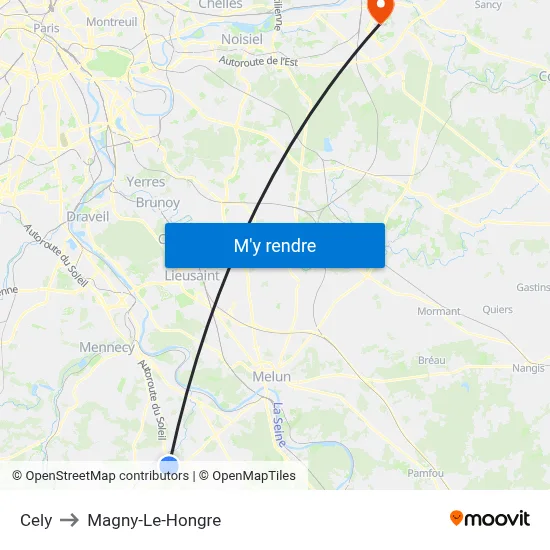 Cely to Magny-Le-Hongre map