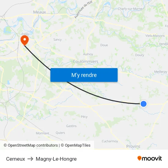 Cerneux to Magny-Le-Hongre map