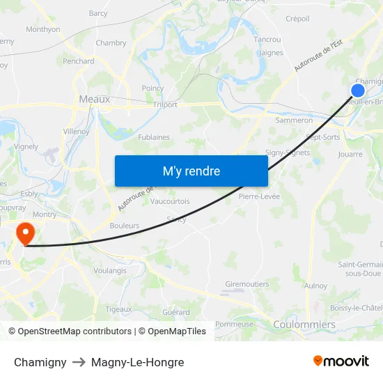 Chamigny to Magny-Le-Hongre map