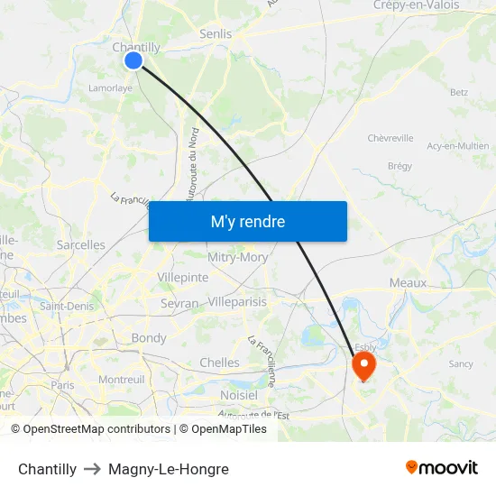 Chantilly to Magny-Le-Hongre map