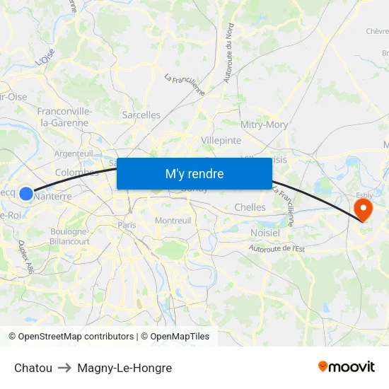 Chatou to Magny-Le-Hongre map