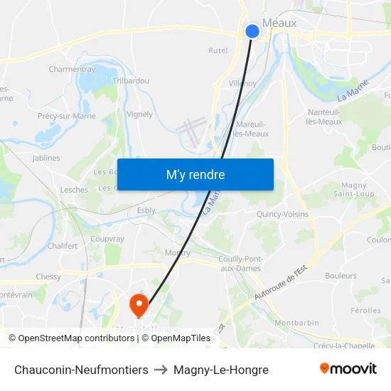Chauconin-Neufmontiers to Magny-Le-Hongre map