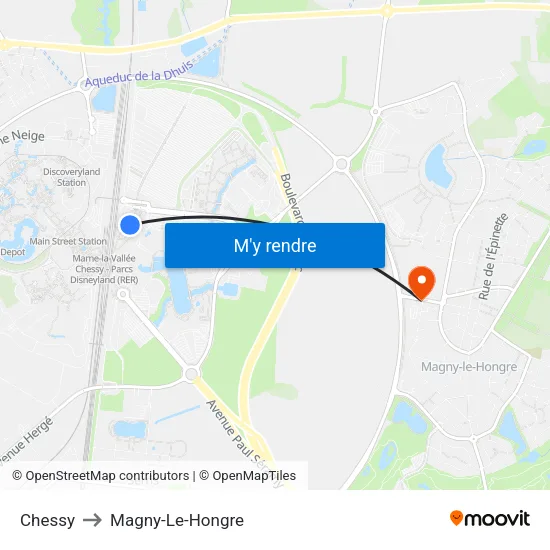Chessy to Magny-Le-Hongre map