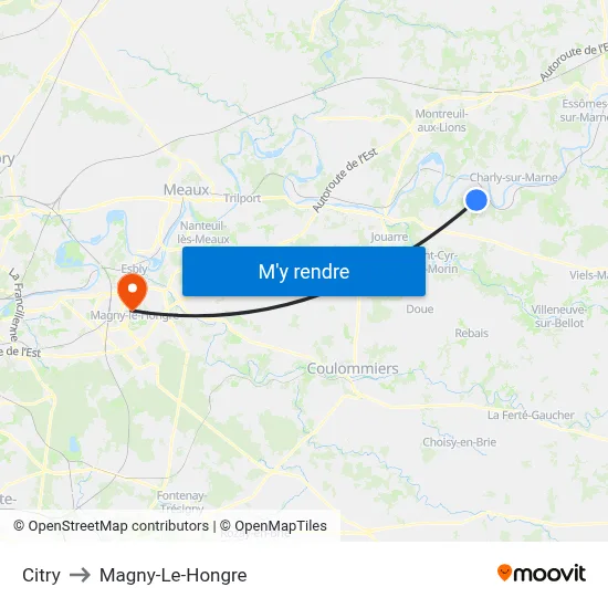 Citry to Magny-Le-Hongre map